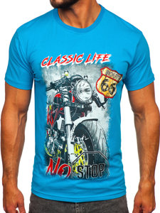 T-shirt in cotone con stampa da uomo turchese Bolf 14794