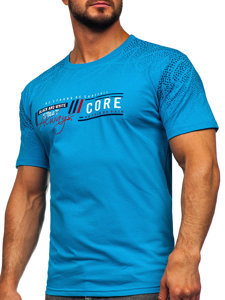 T-shirt in cotone da uomo turchese Bolf 14710