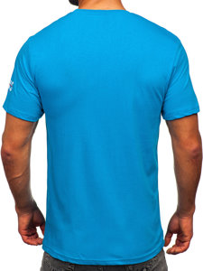 T-shirt in cotone da uomo turchese Bolf 14746