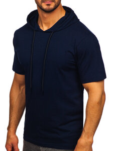 T-shirt in cotone senza stampa con cappuccio da uomo blu Bolf 14513