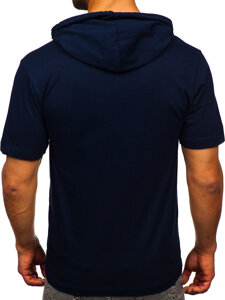 T-shirt in cotone senza stampa con cappuccio da uomo blu Bolf 14513