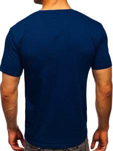 T-shirt in cotone senza stampa da uomo blu indaco Bolf 192397