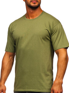 T-shirt in cotone senza stampa da uomo khaki Bolf B459