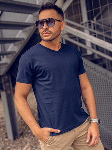 T-shirt senza stampa a scollo V da uomo blu Bolf 192131A