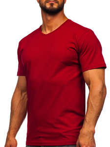 T-shirt senza stampa a scollo V da uomo bordò Bolf 192131