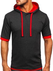 T-shirt senza stampa con cappuccio da uomo antracite-rossa Bolf 08-1