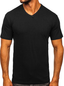 T-shirt senza stampa con scollo a V da uomo nera Bolf 192131