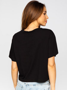 T-shirt stampata con paillettes da donna nera Bolf DT101