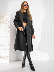 Trench cappotto lungo giacca 2in1 con cintura da donna nero Bolf AG3011