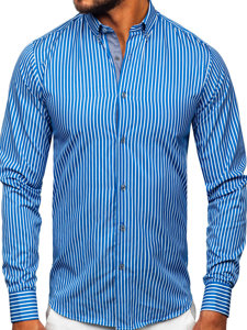 Uomo Camicia a maniche lunghe a righe Blu Bolf 22730