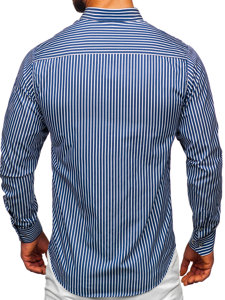 Uomo Camicia a maniche lunghe a righe Blu scuro Bolf 22730