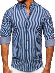 Uomo Camicia a maniche lunghe a righe Blu scuro Bolf 22730