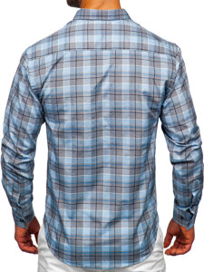 Uomo Camicia a quadri con maniche lunghe Blu Bolf 22748