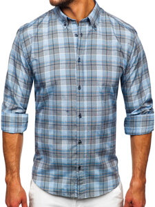 Uomo Camicia a quadri con maniche lunghe Blu Bolf 22748