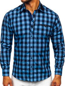 Uomo Camicia a quadri con maniche lunghe Blu scuro Bolf 19605