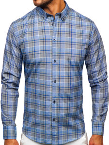 Uomo Camicia a quadri con maniche lunghe Blu scuro Bolf 22748