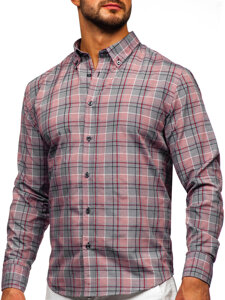 Uomo Camicia a quadri con maniche lunghe Rosso Bolf 22748