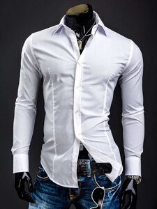 Uomo Camicia elegante a maniche lunghe Bianco Bolf 1703A