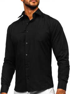 Uomo Camicia elegante a maniche lunghe Nero Bolf 24740