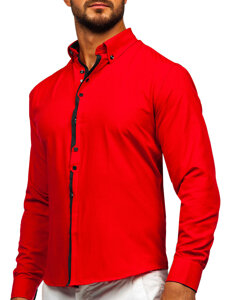 Uomo Camicia elegante a maniche lunghe Rosso Bolf 24701