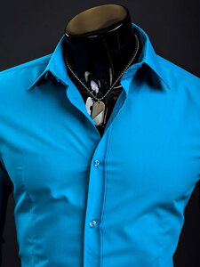 Uomo Camicia elegante a maniche lunghe Turchese Bolf 1703A