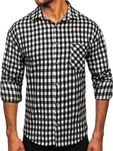 Uomo Camicia in flanella a maniche lunghe a quadri Bianco-Nero Bolf 2025-2