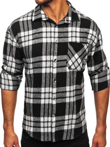 Uomo Camicia in flanella a maniche lunghe a quadri Bianco-Nero Bolf 2025-3