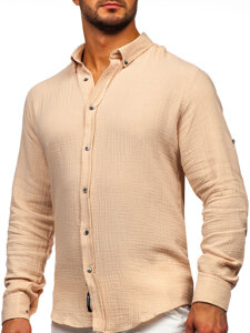 Uomo Camicia in mussola a maniche lunghe Beige Bolf 22746