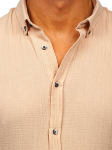 Uomo Camicia in mussola a maniche lunghe Beige Bolf 22746