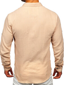 Uomo Camicia in mussola a maniche lunghe Beige Bolf 22746