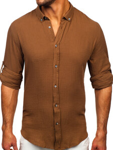 Uomo Camicia in mussola a maniche lunghe Marrone Bolf 22746