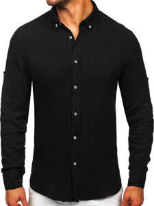 Uomo Camicia in mussola a maniche lunghe Nero Bolf 22746