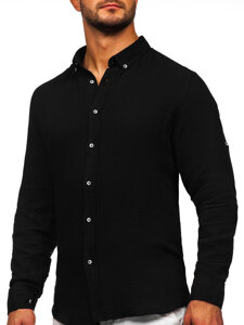 Uomo Camicia in mussola a maniche lunghe Nero Bolf 22746