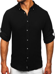 Uomo Camicia in mussola a maniche lunghe Nero Bolf 22746