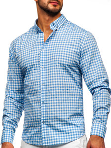 Uomo Camicia vichy a quadri con maniche lunghe Blu Bolf 22747