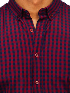 Uomo Camicia vichy a quadri con maniche lunghe Bordo Bolf 22747