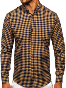 Uomo Camicia vichy a quadri con maniche lunghe Marrone Bolf 22747