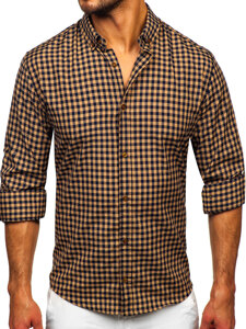 Uomo Camicia vichy a quadri con maniche lunghe Marrone Bolf 22747