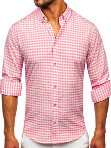 Uomo Camicia vichy a quadri con maniche lunghe Pink Bolf 22747