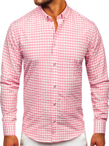 Uomo Camicia vichy a quadri con maniche lunghe Pink Bolf 22747