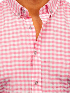 Uomo Camicia vichy a quadri con maniche lunghe Pink Bolf 22747