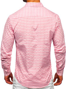 Uomo Camicia vichy a quadri con maniche lunghe Pink Bolf 22747