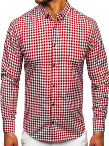 Uomo Camicia vichy a quadri con maniche lunghe Rosso Bolf 22747