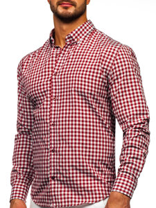 Uomo Camicia vichy a quadri con maniche lunghe Rosso Bolf 22747