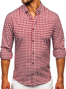 Uomo Camicia vichy a quadri con maniche lunghe Rosso Bolf 22747