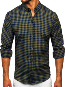 Uomo Camicia vichy a quadri con maniche lunghe Verde Bolf 22747