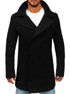 Uomo Cappotto invernale doppiopetto con collo alto Nero Bolf 1048A