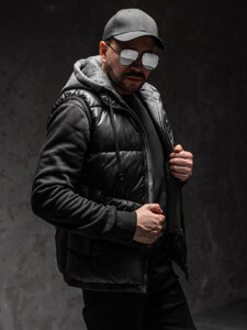 Uomo Gilet con cappuccio Nero Bolf 2908A1