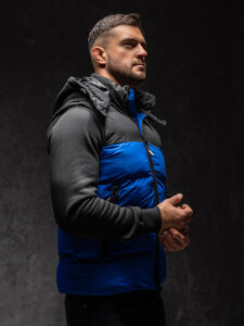 Uomo Gilet trapuntato con cappuccio Blu Bolf 1189A1