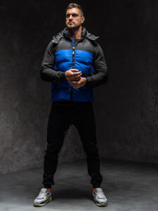 Uomo Gilet trapuntato con cappuccio Blu Bolf 1189A1